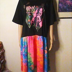 Dress Janis Joplin XL Butterflies Flowers Midi Upcycled Hand Painted Boho New